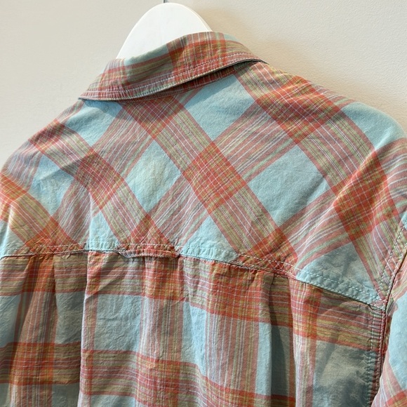 Urban Outfitters BDG Plaid Cotton Button Up Easter Boxy Cropped Shirt Blue Red - Picture 13 of 15